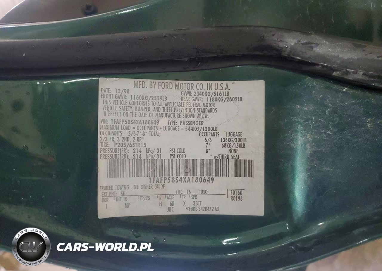 1999 Ford Taurus Se Comfort VIN:1FAFP58S4XA180649 - 12