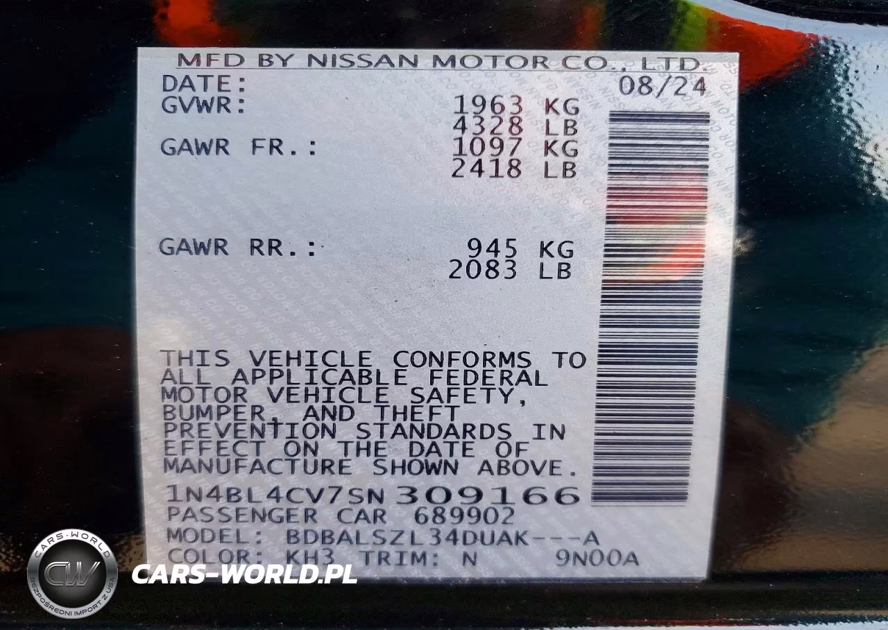 2025 Nissan Altima Sr VIN:1N4BL4CV7SN309166 - 12