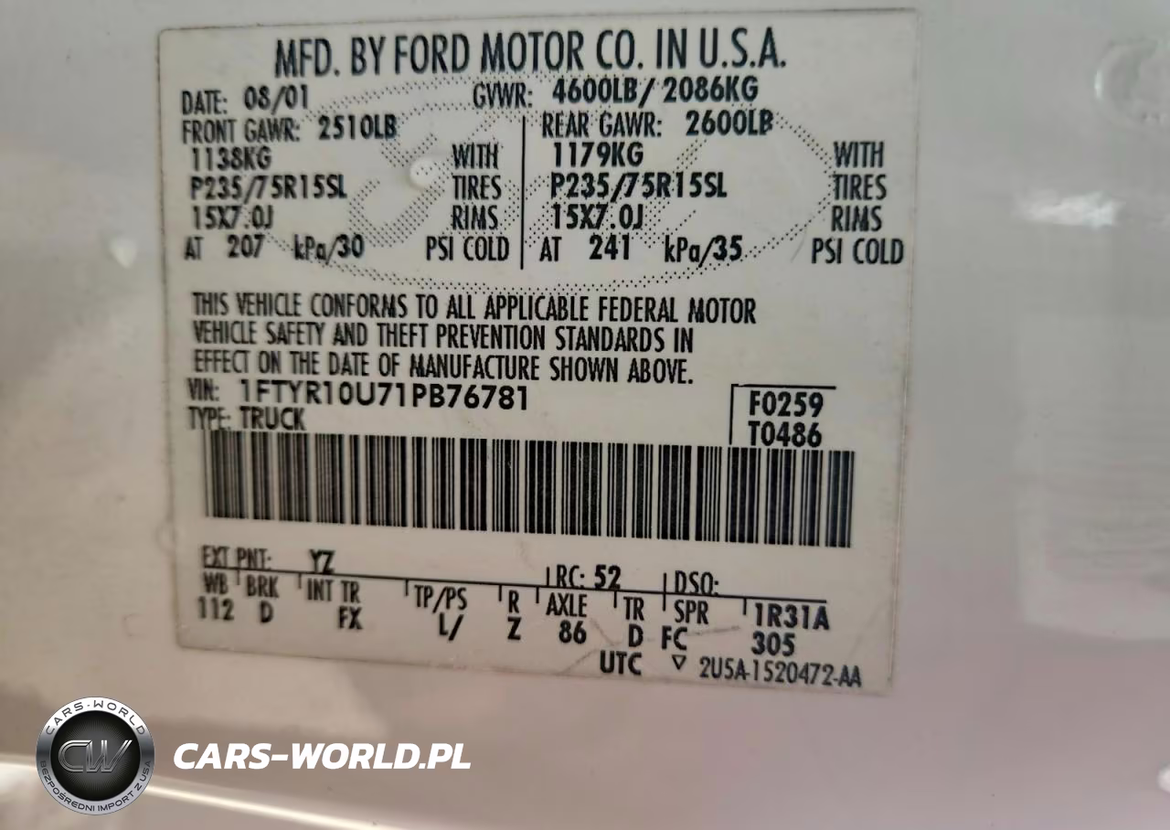 2001 Ford Ranger VIN:1FTYR10U71PB76781 - 12