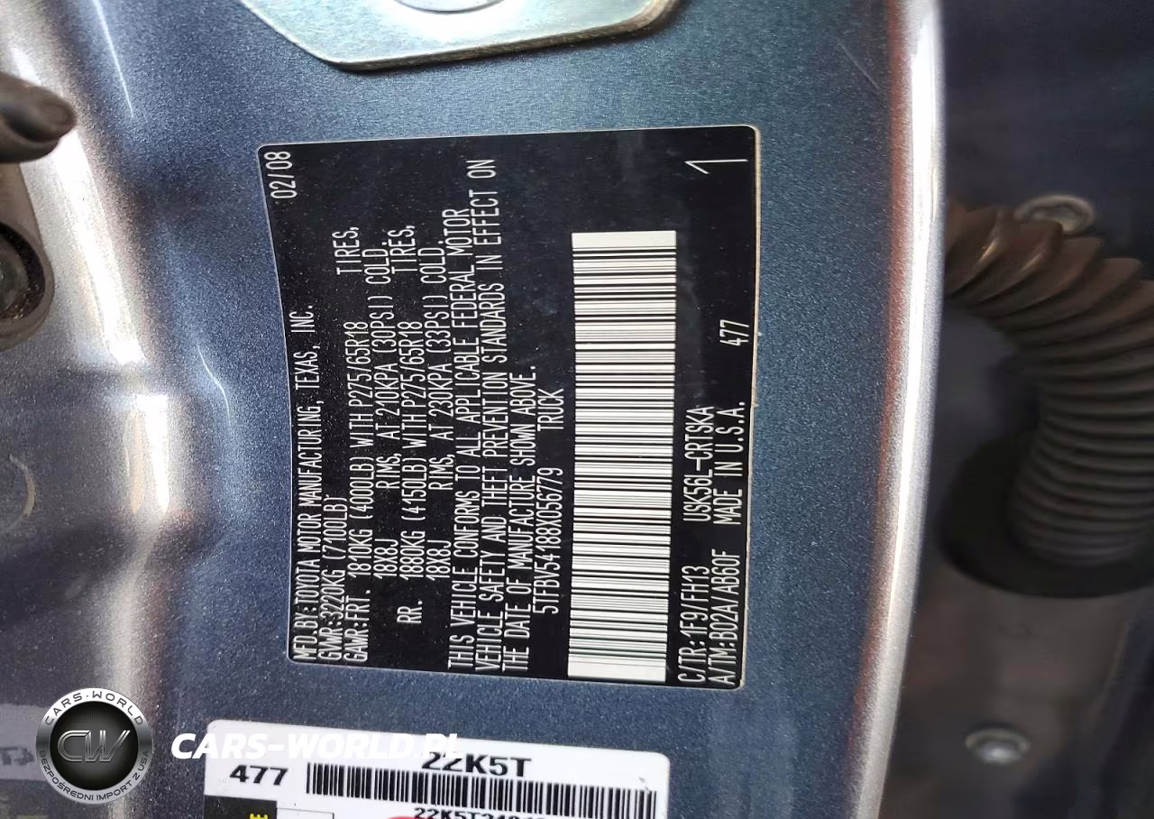 2008 Toyota Tundra Sr5 VIN:5TFBV54188X056779 - 12