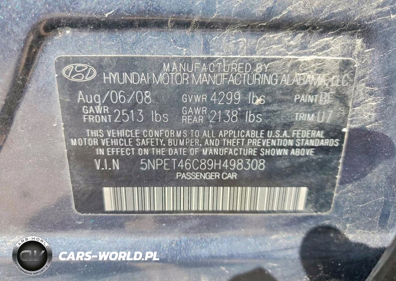 2009 Hyundai Sonata Gls VIN:5NPET46C89H498308 - 12