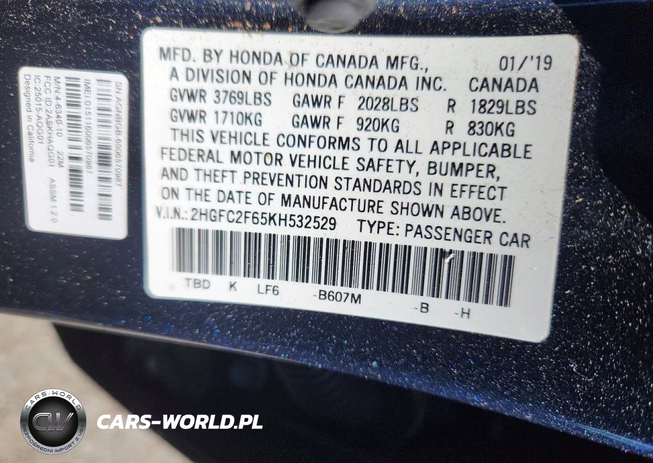 2019 Honda Civic Lx VIN:2HGFC2F65KH532529 - 12