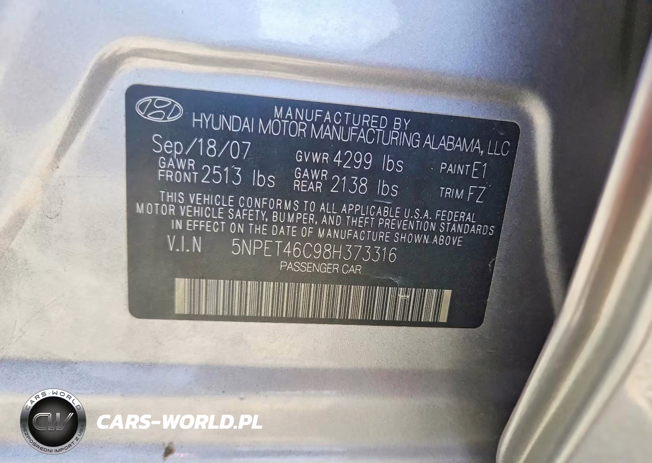 2008 Hyundai Sonata Gls VIN:5NPET46C98H373316 - 12