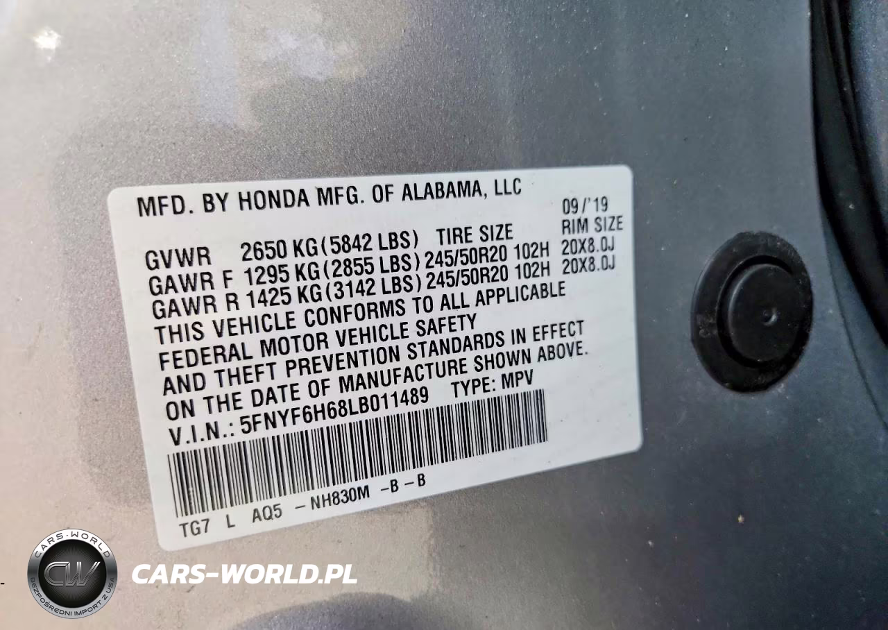2020 Honda Pilot Touring VIN:5FNYF6H68LB011489 - 14