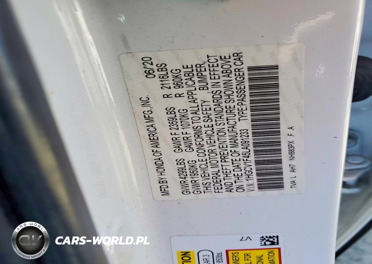 2020 Honda Accord Ex VIN:1HGCV1F45LA091233 - 12