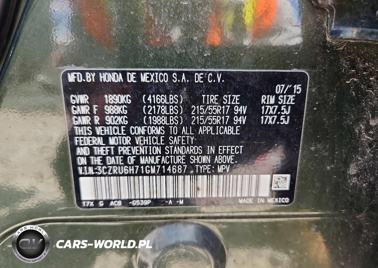 2016 Honda Hr-V Exl VIN:3CZRU6H71GM714687 - 12