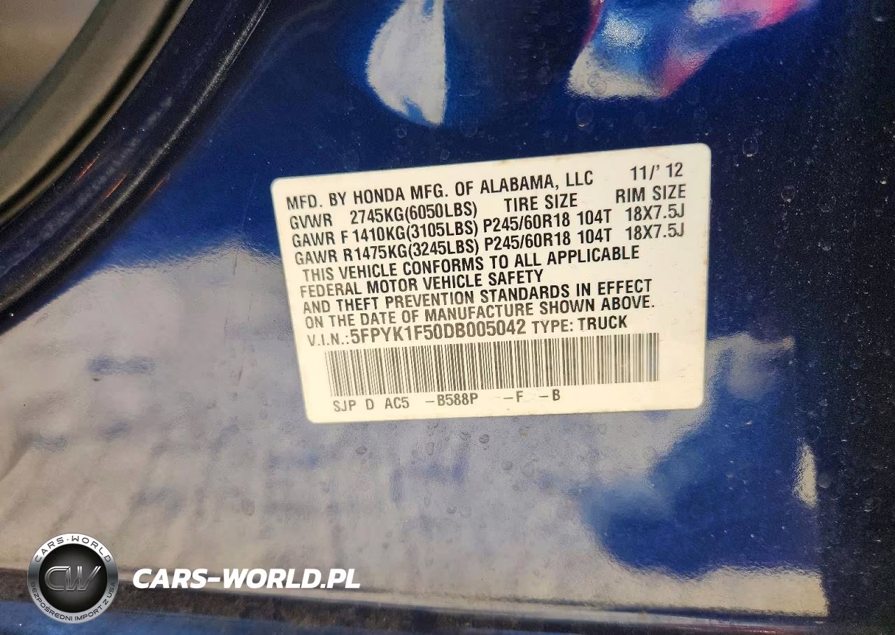 2013 Honda Ridgeline Rtl VIN:5FPYK1F50DB005042 - 12