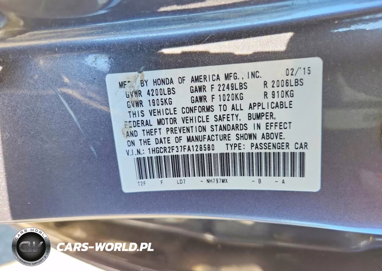 2015 Honda Accord Lx VIN:1HGCR2F37FA128580 - 12