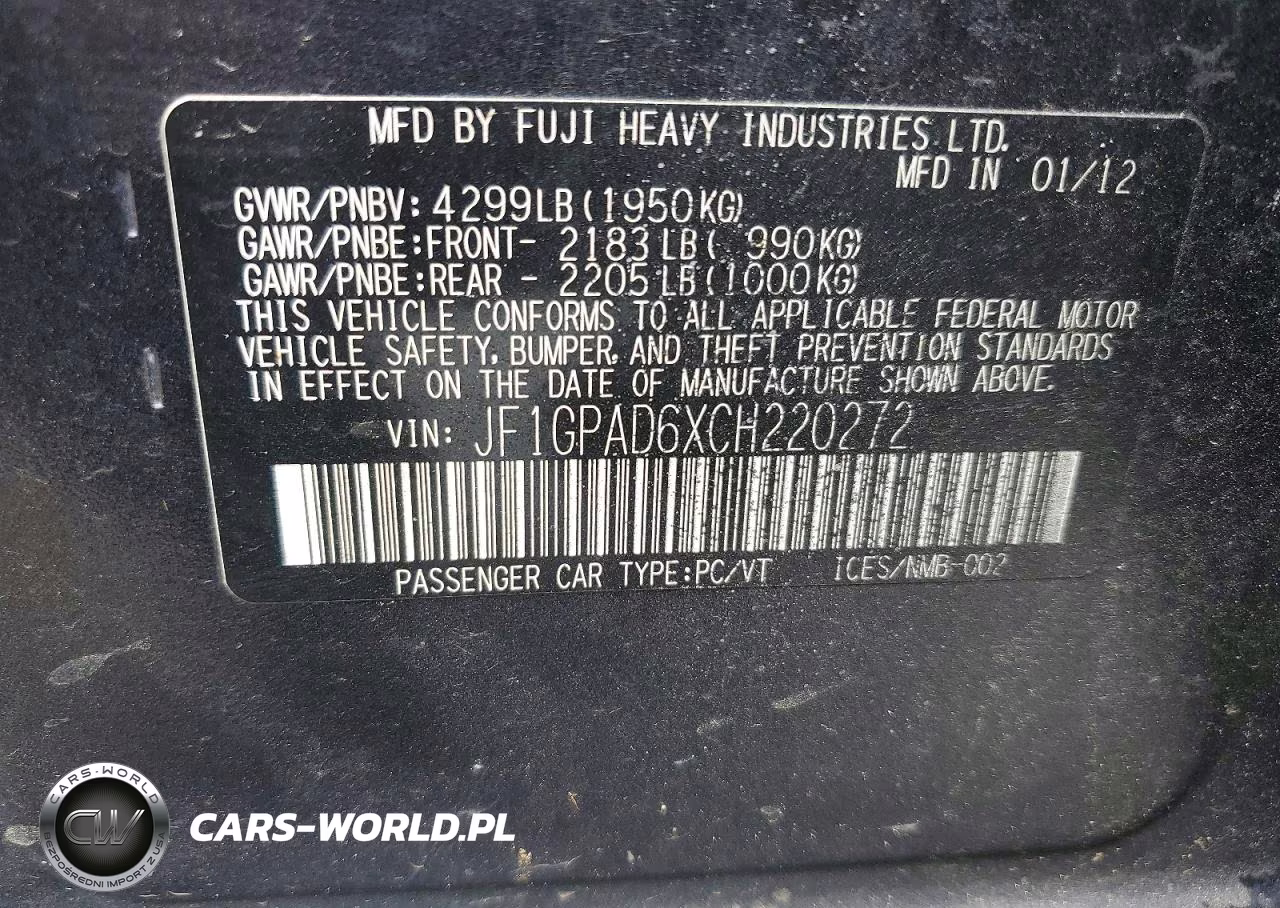 2012 Subaru Impreza Premium VIN:JF1GPAD6XCH220272 - 12