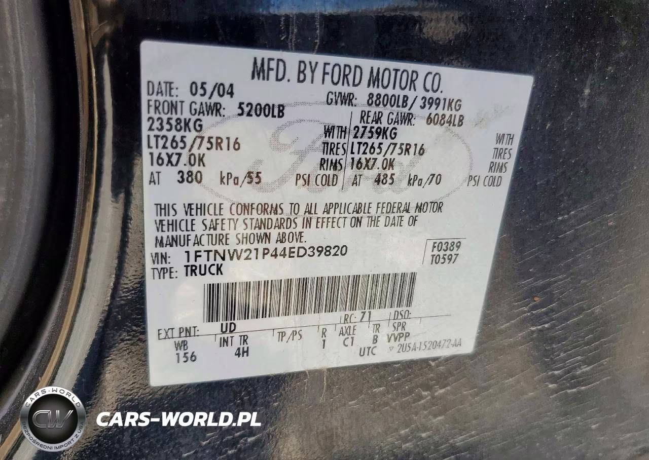 2004 Ford F250 Super Duty VIN:1FTNW21P44ED39820 - 13