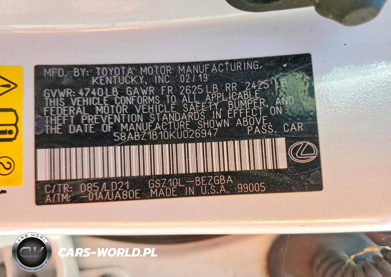 2019 Lexus Es 350 VIN:58ABZ1B10KU026947 - 12