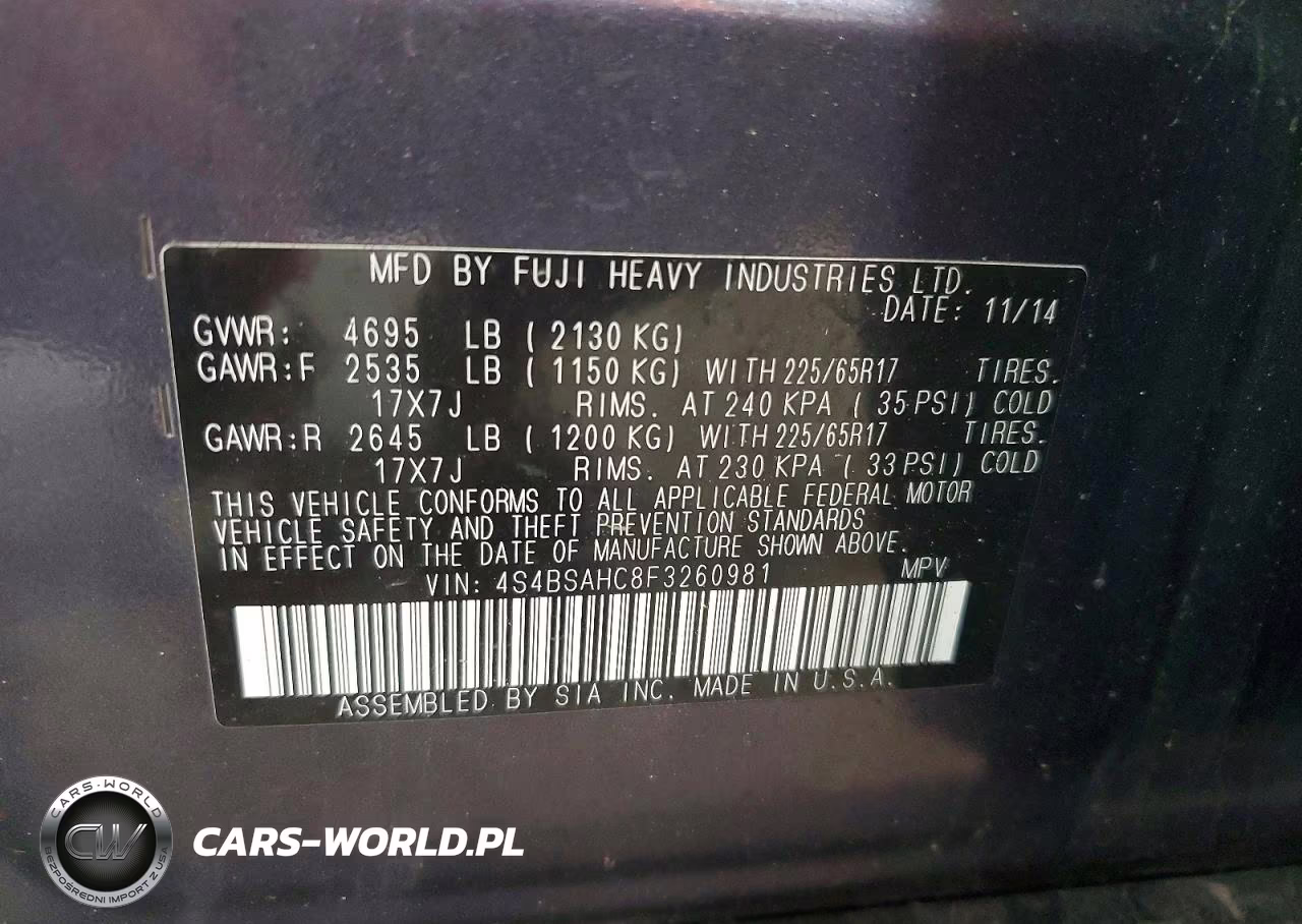 2015 Subaru Outback 2.5I Premium VIN:4S4BSAHC8F3260981 - 13