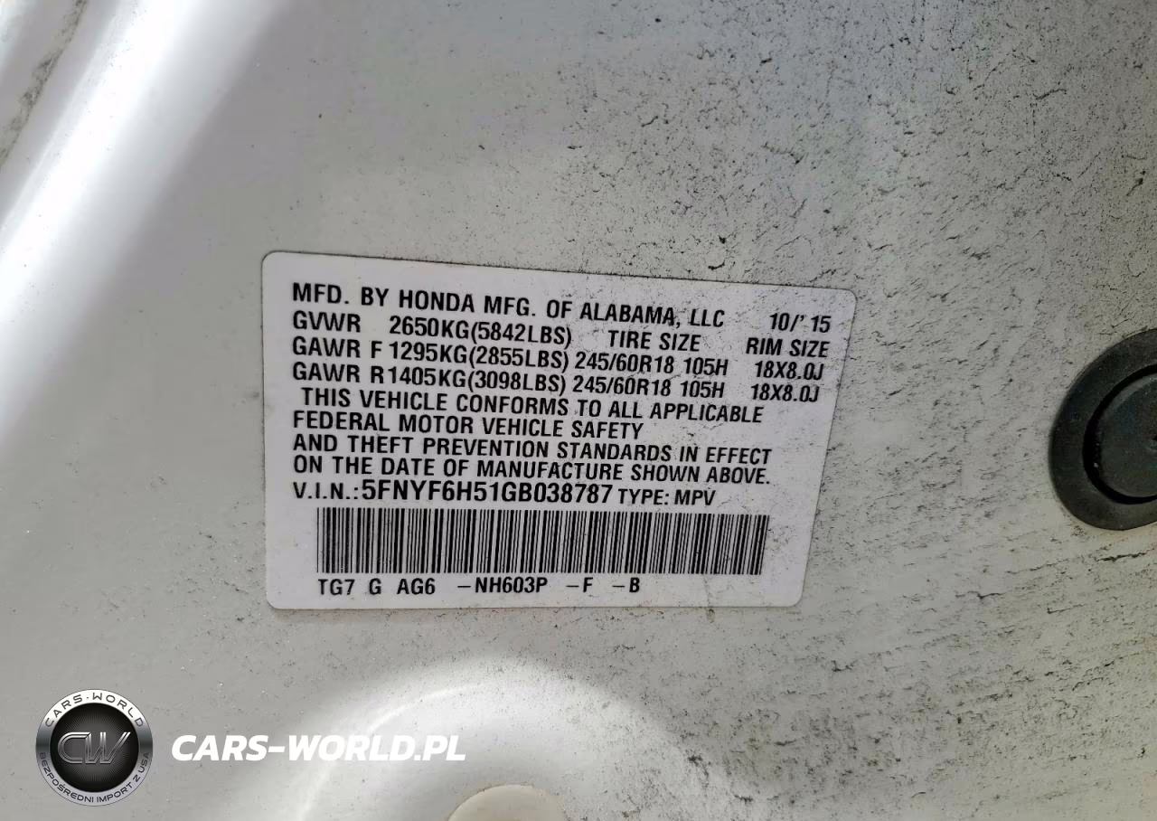 2016 Honda Pilot Exl VIN:5FNYF6H51GB038787 - 13