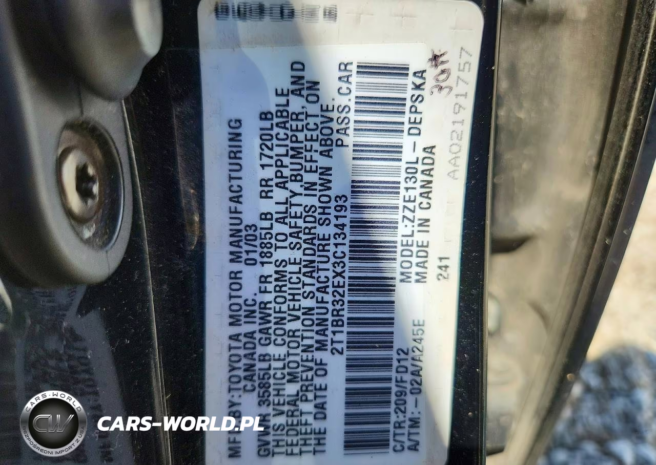 2003 Toyota Corolla S VIN:2T1BR32EX3C134193 - 12