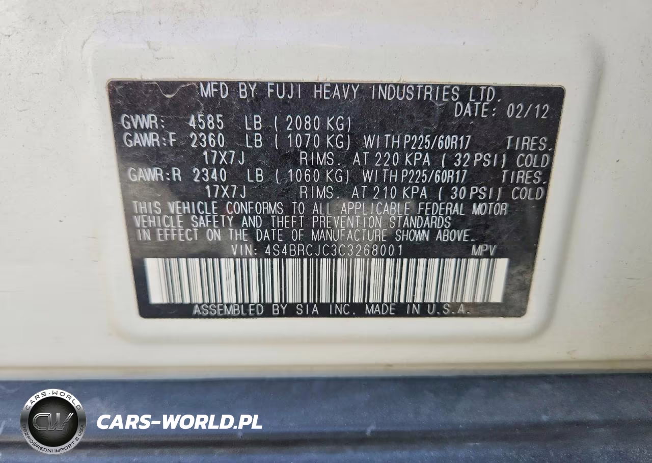 2012 Subaru Outback 2.5I Limited VIN:4S4BRCJC3C3268001 - 13