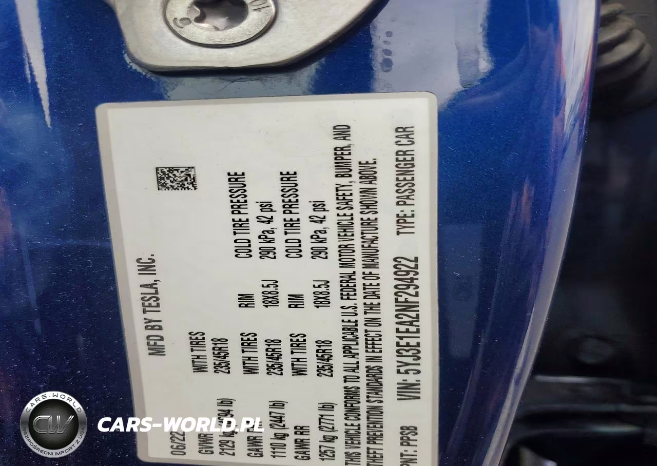 2022 Tesla Model 3 VIN:5YJ3E1EA2NF294922 - 12