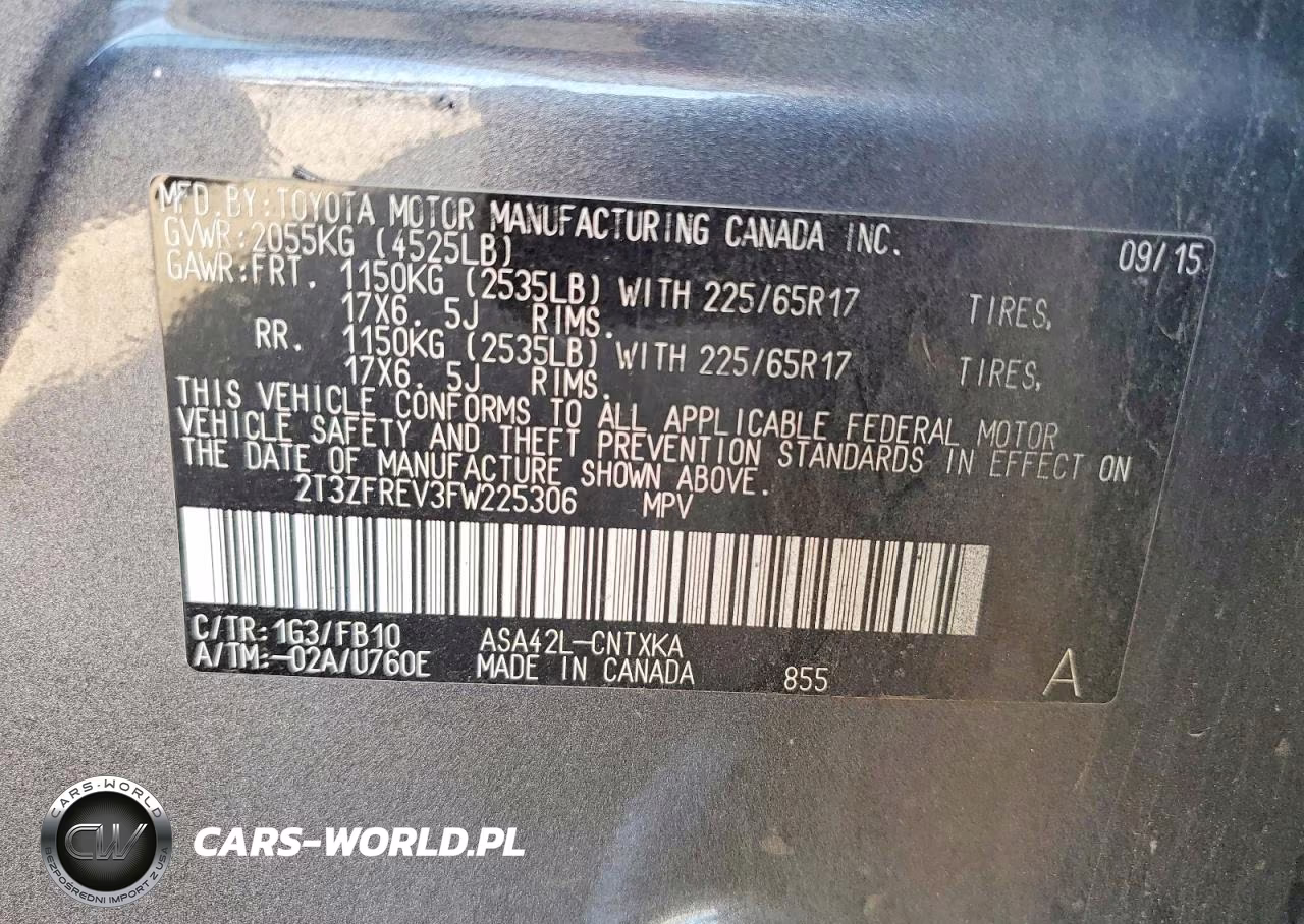 2015 Toyota Rav4 Le VIN:2T3ZFREV3FW225306 - 12