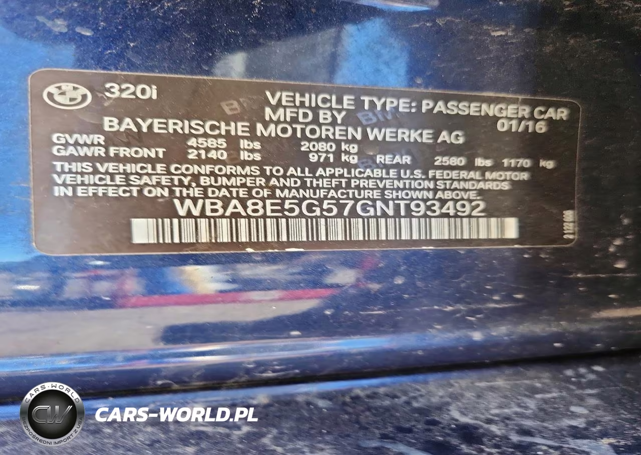 2016 BMW 320 Xi VIN:WBA8E5G57GNT93492 - 12