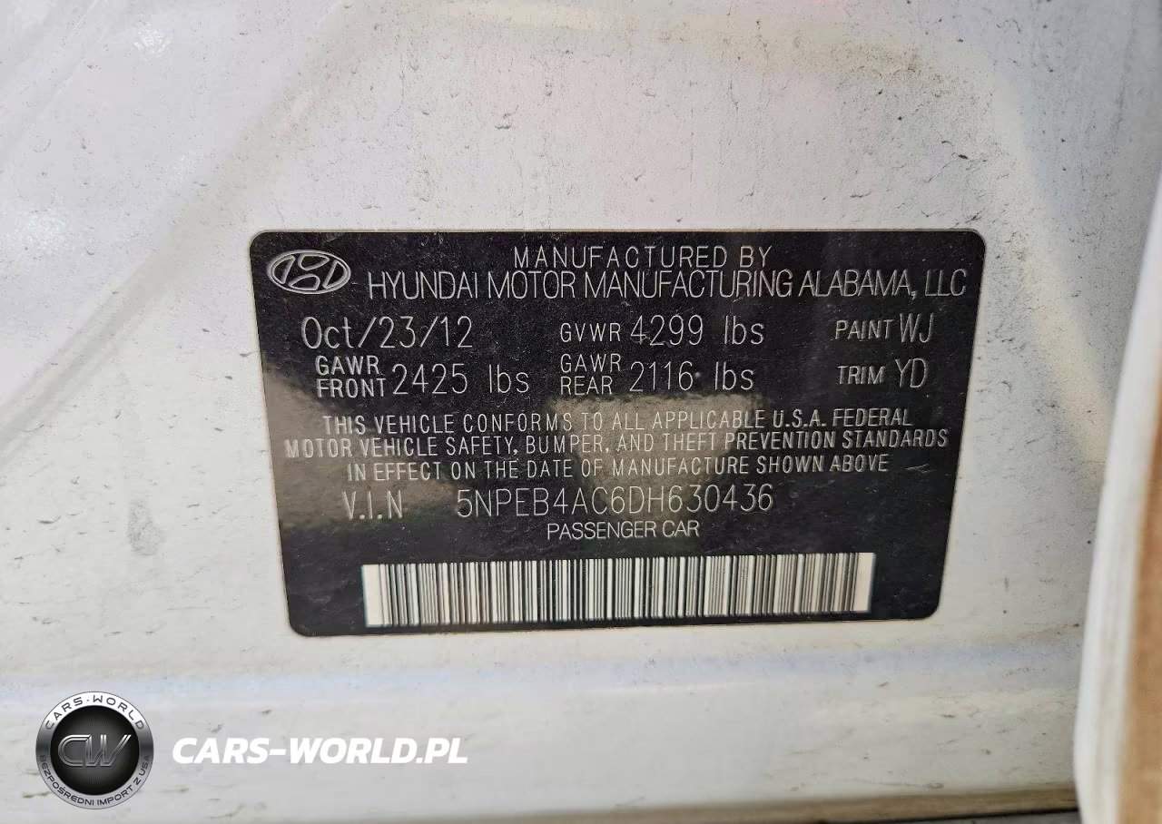 2013 Hyundai Sonata Gls VIN:5NPEB4AC6DH630436 - 12