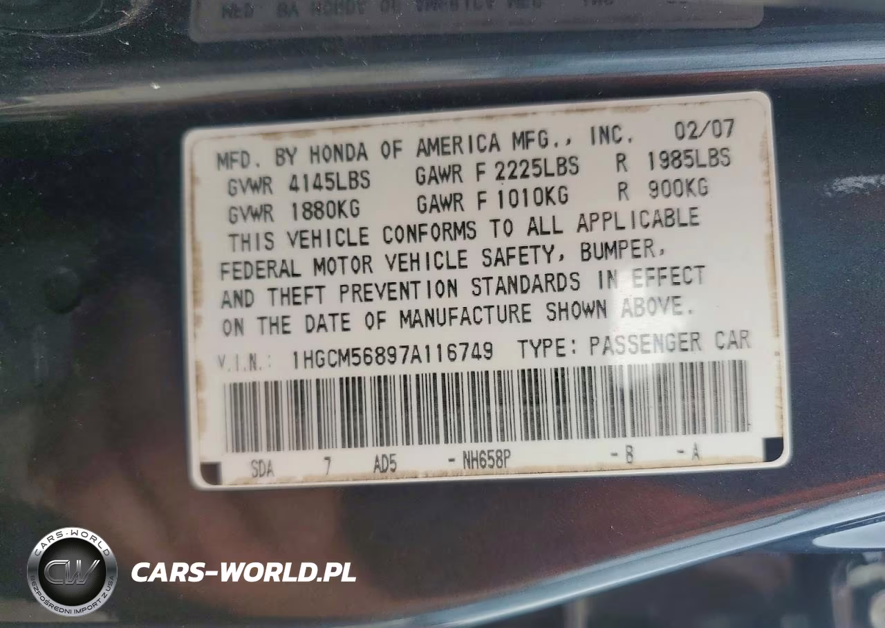 2007 Honda Accord Ex VIN:1HGCM56897A116749 - 13