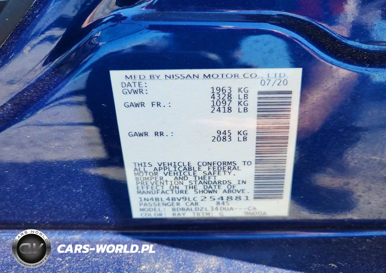 2020 Nissan Altima S VIN:1N4BL4BV9LC254881 - 12