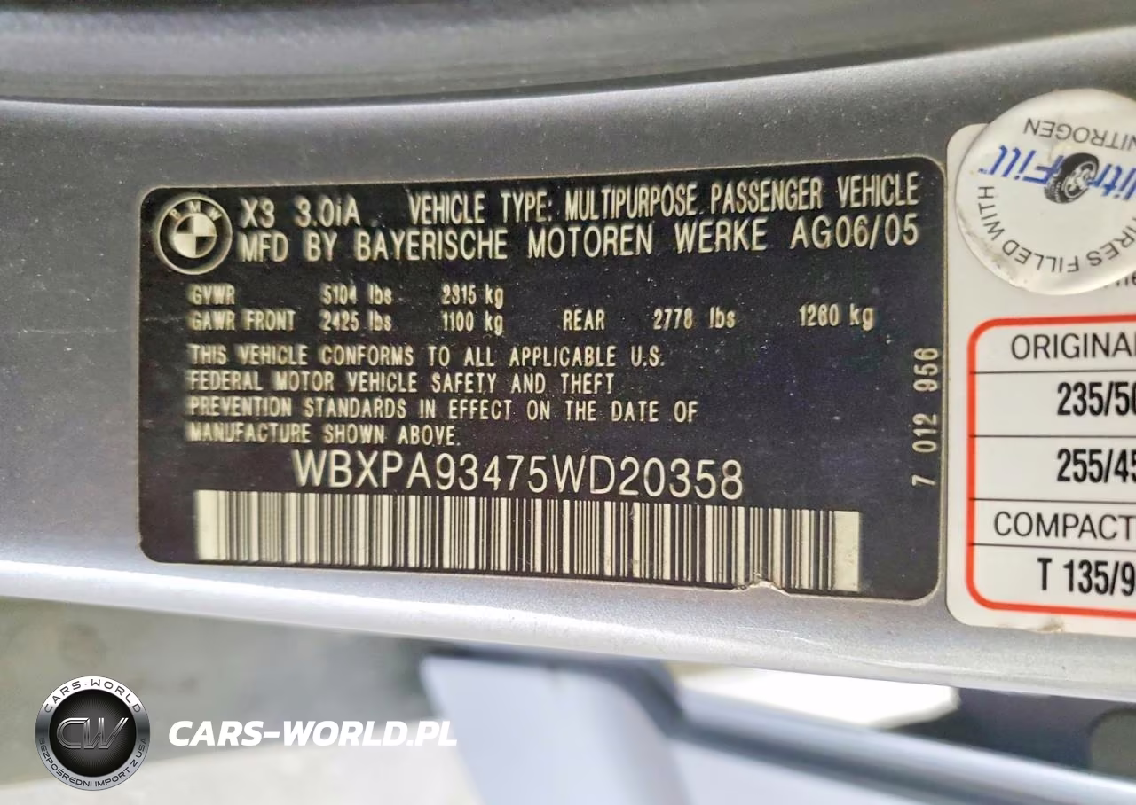 2005 BMW X3 3.0I VIN:WBXPA93475WD20358 - 13