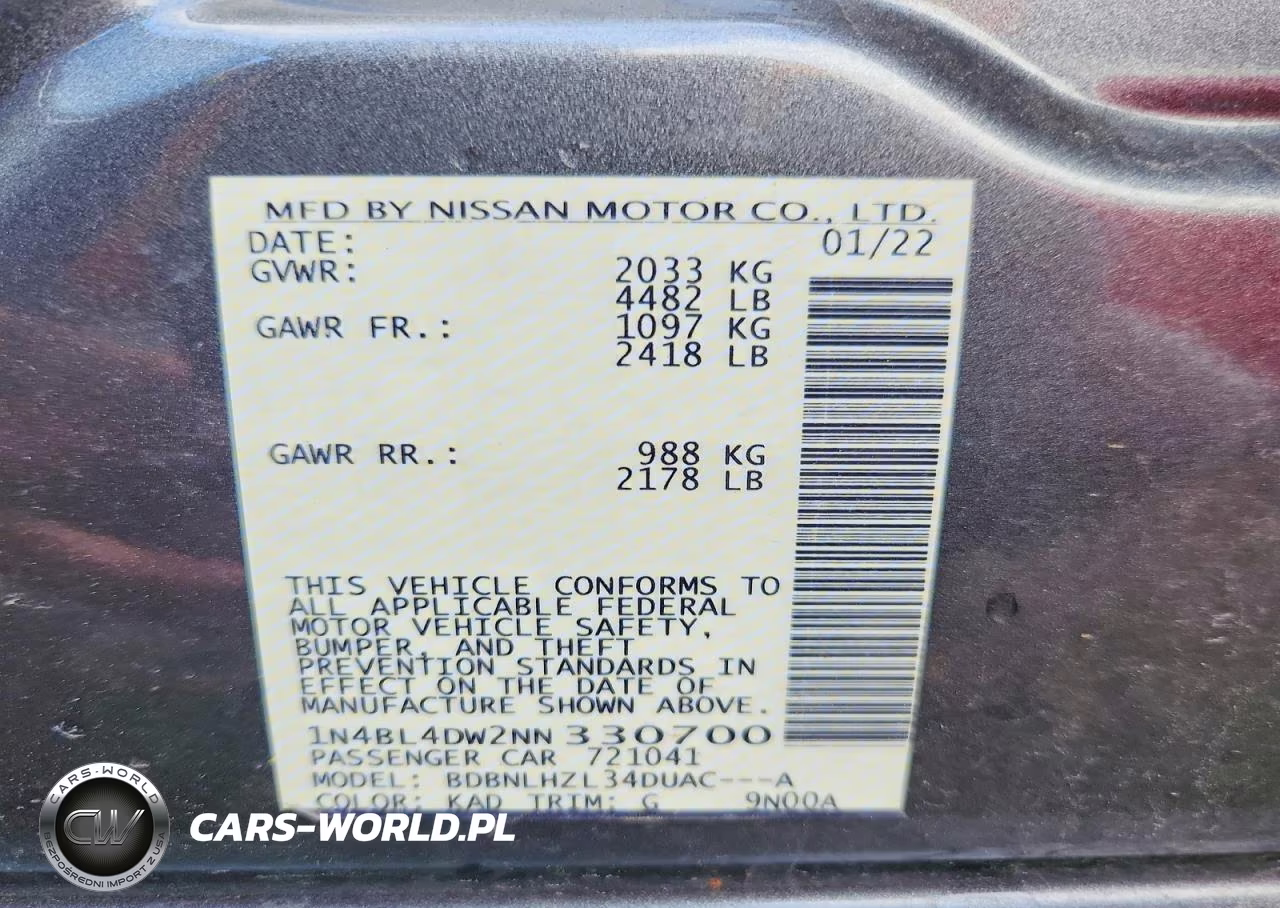 2022 Nissan Altima Sv VIN:1N4BL4DW2NN330700 - 12