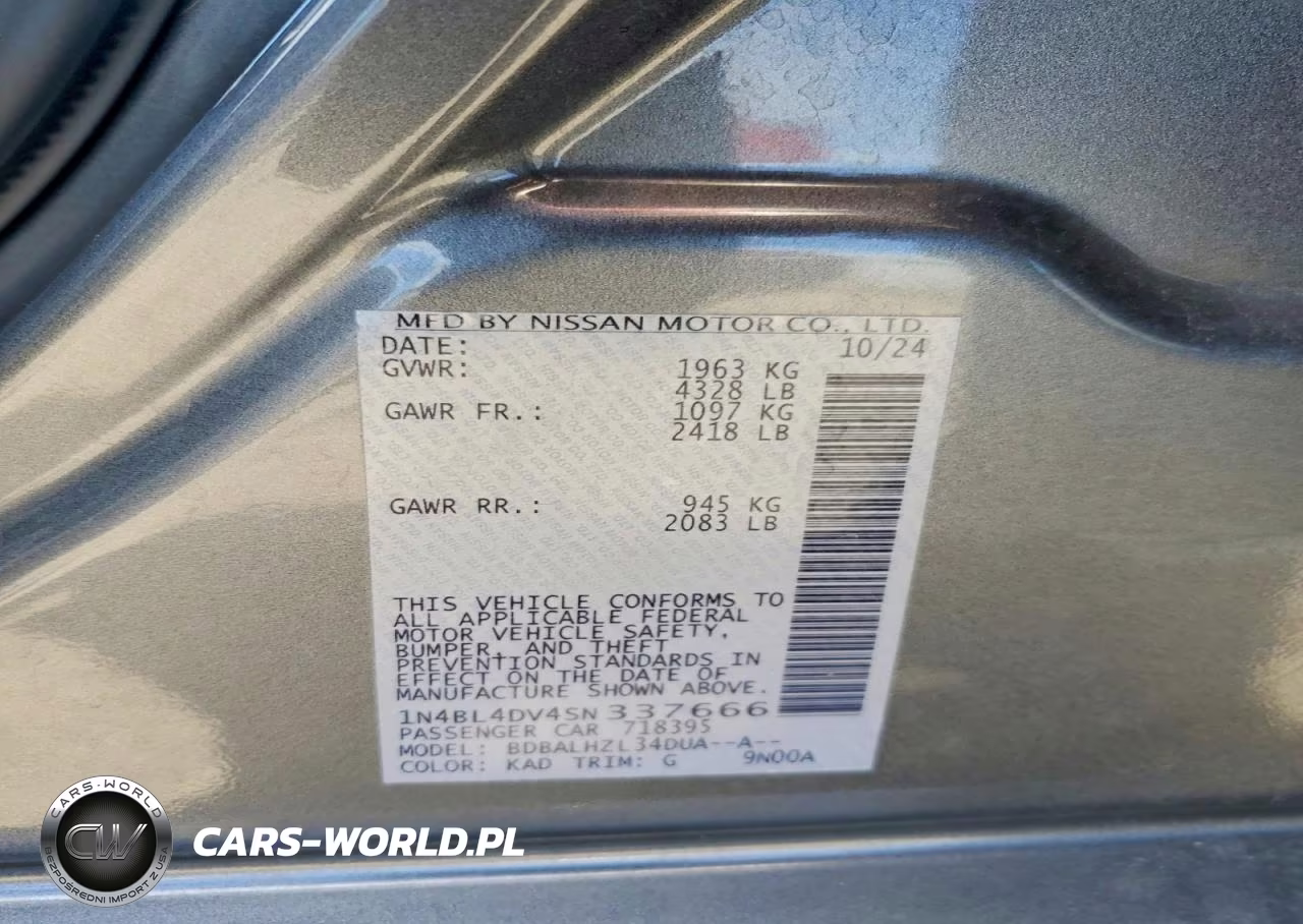 2025 Nissan Altima Sv VIN:1N4BL4DV4SN337666 - 12