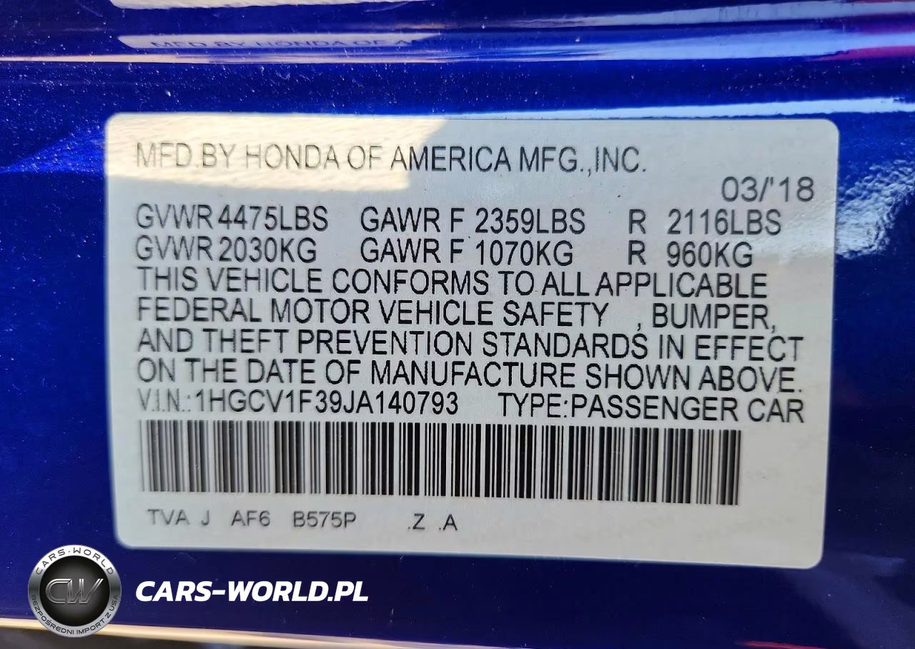 2018 Honda Accord Sport VIN:1HGCV1F39JA140793 - 12