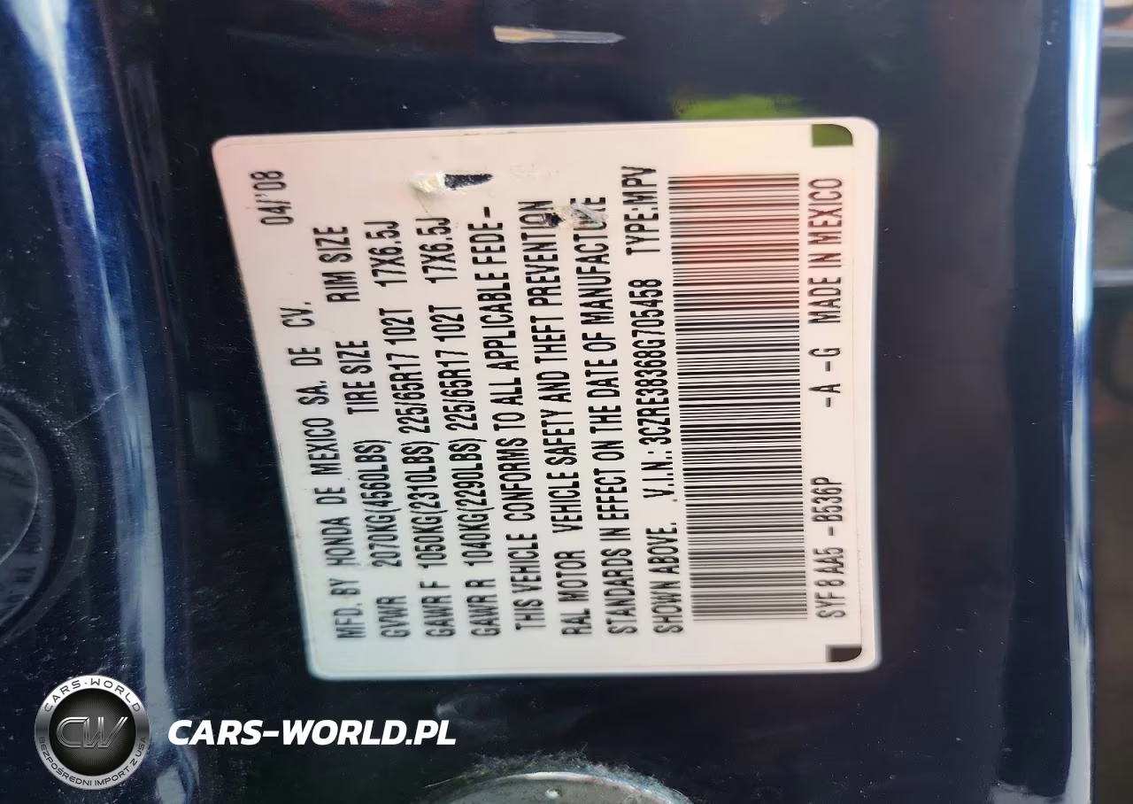 2008 Honda Cr-V Lx VIN:3CZRE38368G705458 - 12