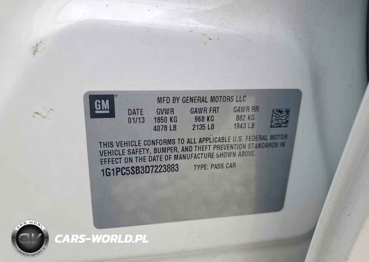 2013 Chevrolet Cruze Lt VIN:1G1PC5SB3D7223883 - 12