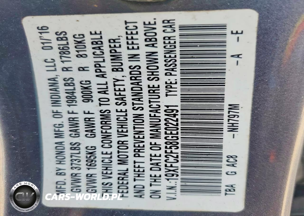 2016 Honda Civic Lx VIN:19XFC2F58GE022491 - 12