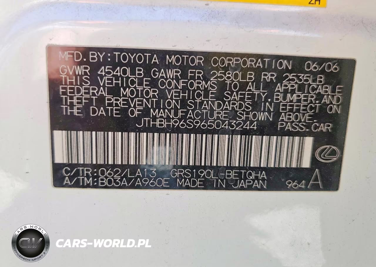 2006 Lexus Gs 300 VIN:JTHBH96S965043244 - 12