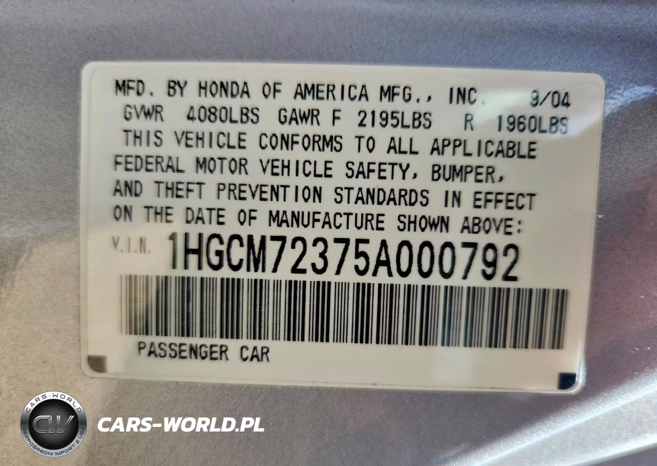2005 Honda Accord Lx VIN:1HGCM72375A000792 - 12