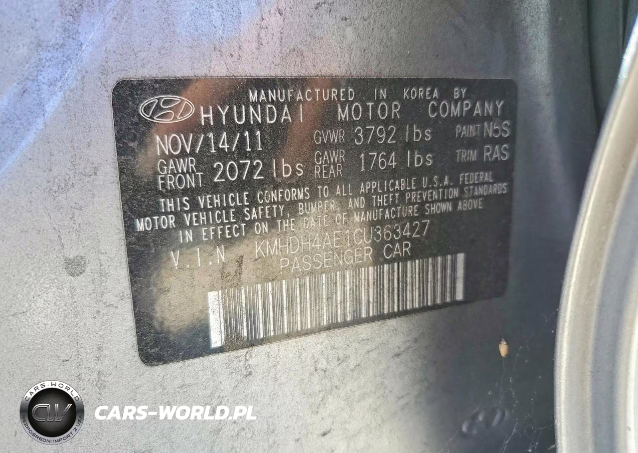 2012 Hyundai Elantra Gls VIN:KMHDH4AE1CU363427 - 12