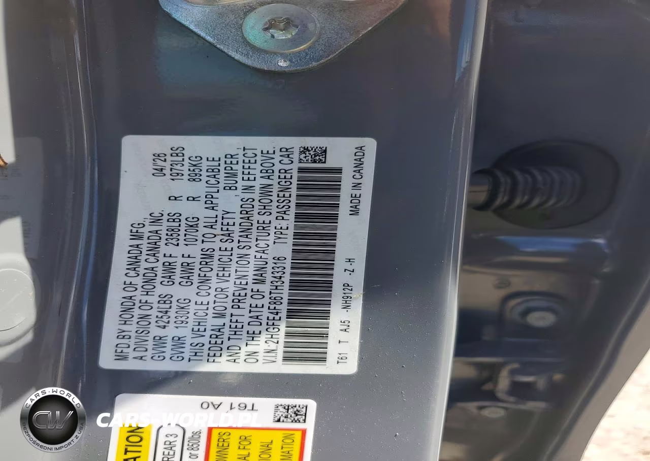 2026 Honda Civic Sport VIN:2HGFE4F86TH343316 - 12