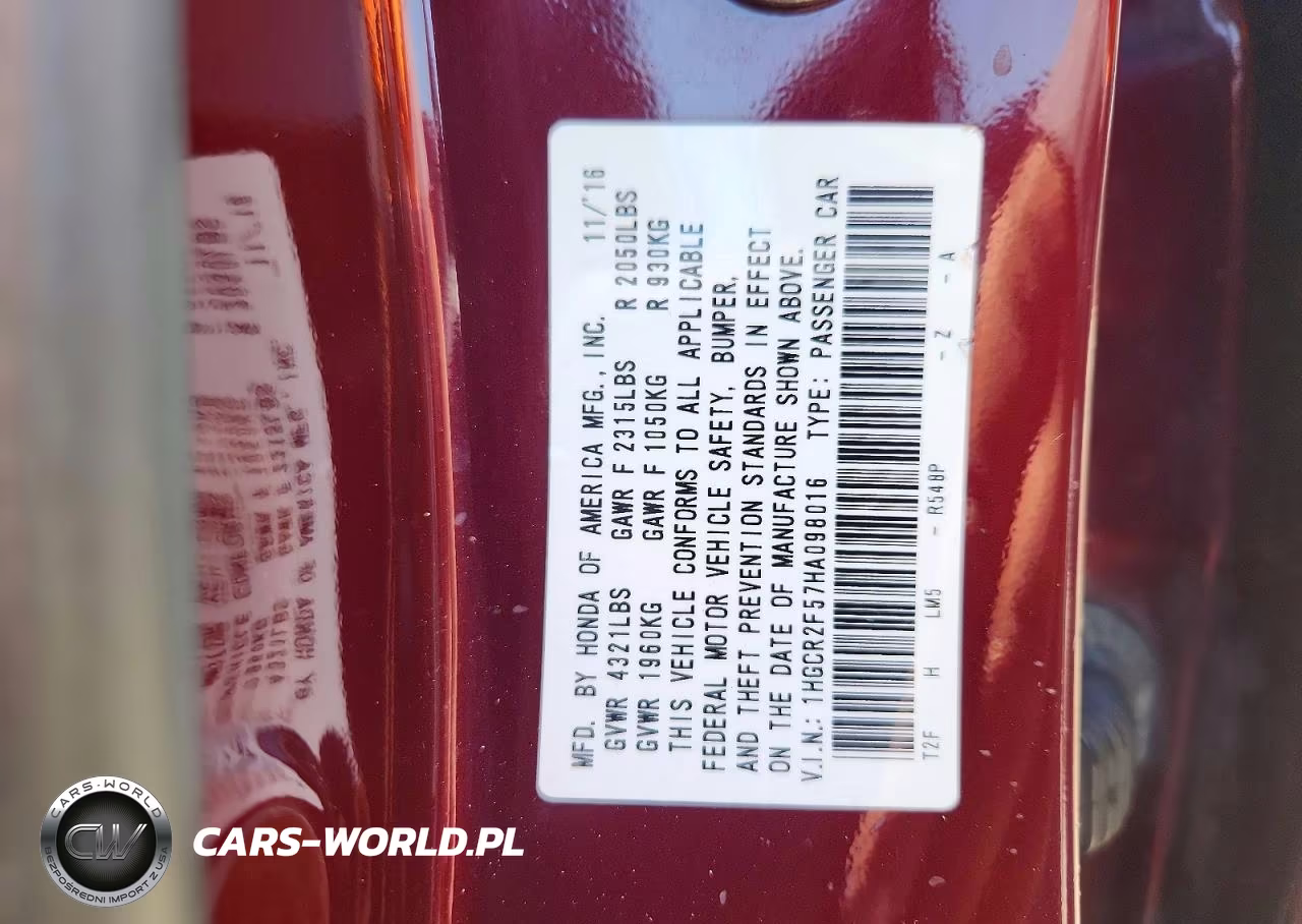 2017 Honda Accord VIN:1HGCR2F57HA098016 - 12