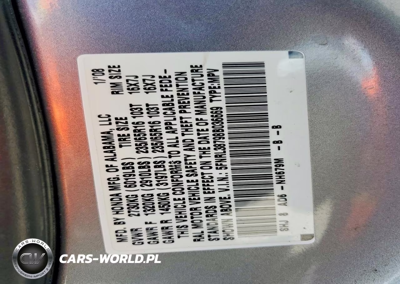 2008 Honda Odyssey Exl VIN:5FNRL38798B036669 - 13