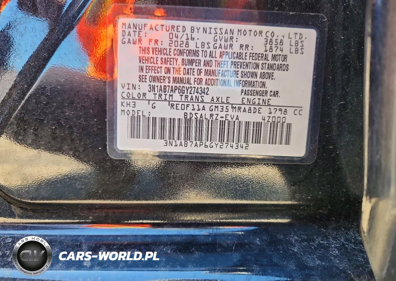 2016 Nissan Sentra Sr VIN:3N1AB7AP6GY274342 - 13