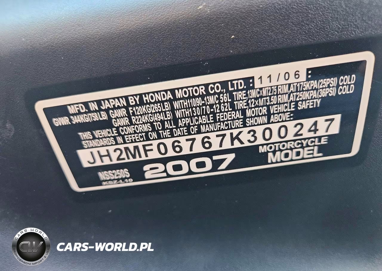 2007 Honda Nss250 S VIN:JH2MF06767K300247 - 9
