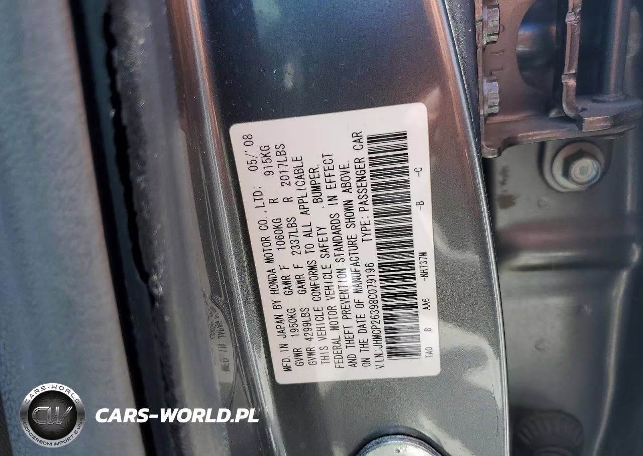 2008 Honda Accord Lx VIN:JHMCP26398C079196 - 13