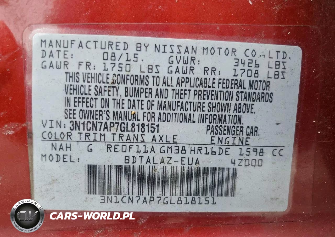 2016 Nissan Versa 1.6 S Plus VIN:3N1CN7AP7GL818151 - 12