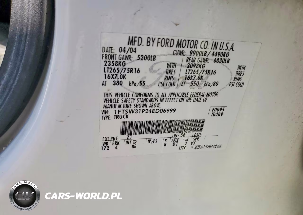 2004 Ford F350 Srw Super Duty VIN:1FTSW31P24ED06999 - 13