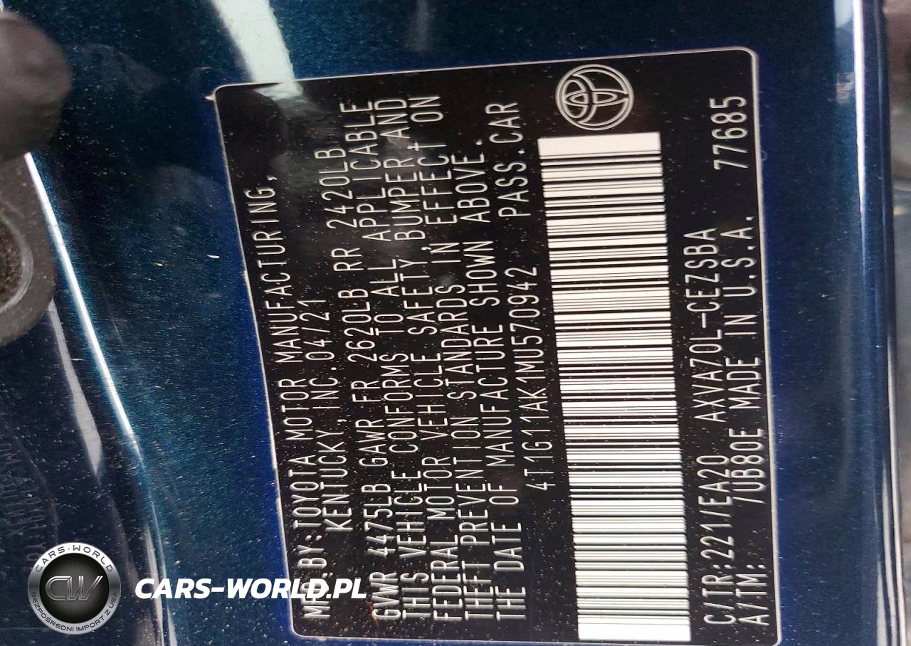 2021 Toyota Camry Se VIN:4T1G11AK1MU570942 - 12