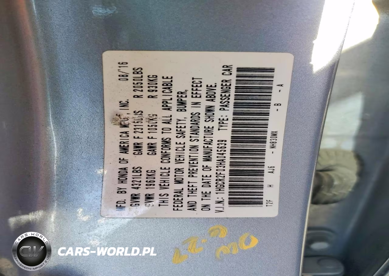 2017 Honda Accord Ex VIN:1HGCR2F03HA045639 - 12