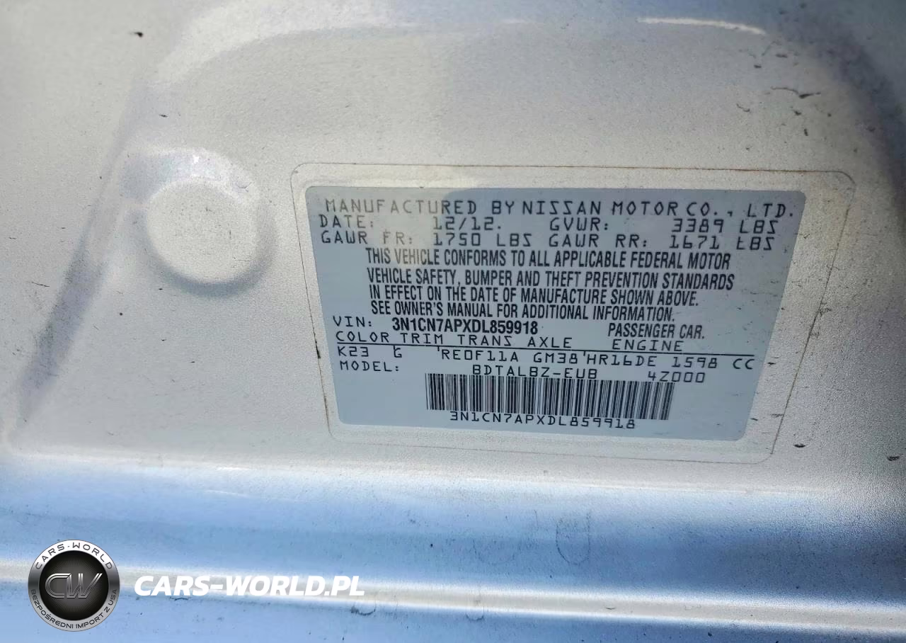 2013 Nissan Versa 1.6 S VIN:3N1CN7APXDL859918 - 12