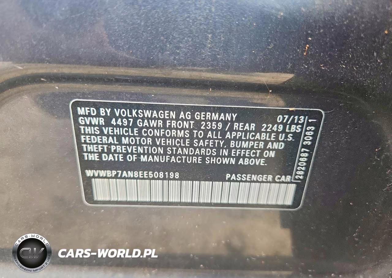 2014 Volkswagen Cc Sport VIN:WVWBP7AN8EE508198 - 12