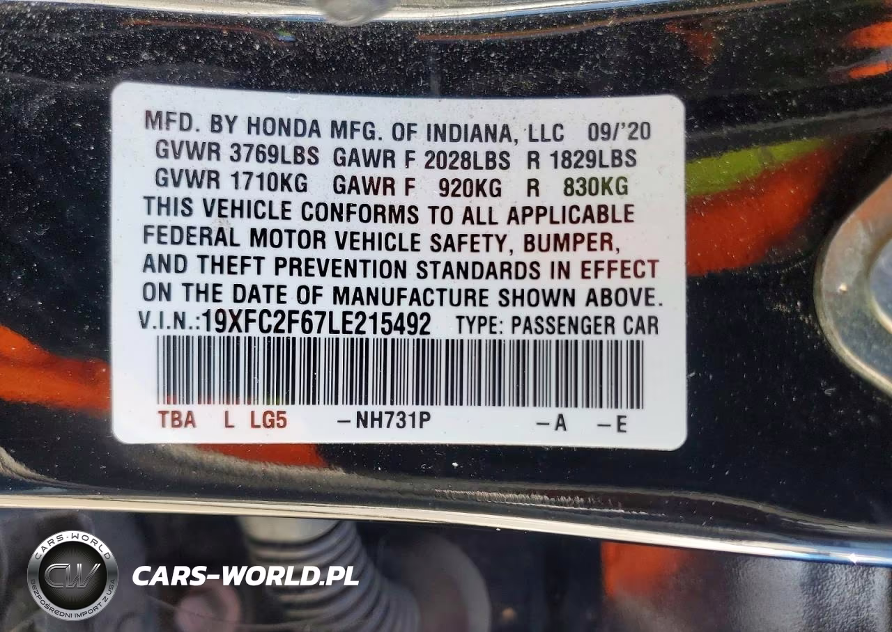 2020 Honda Civic Lx VIN:19XFC2F67LE215492 - 12