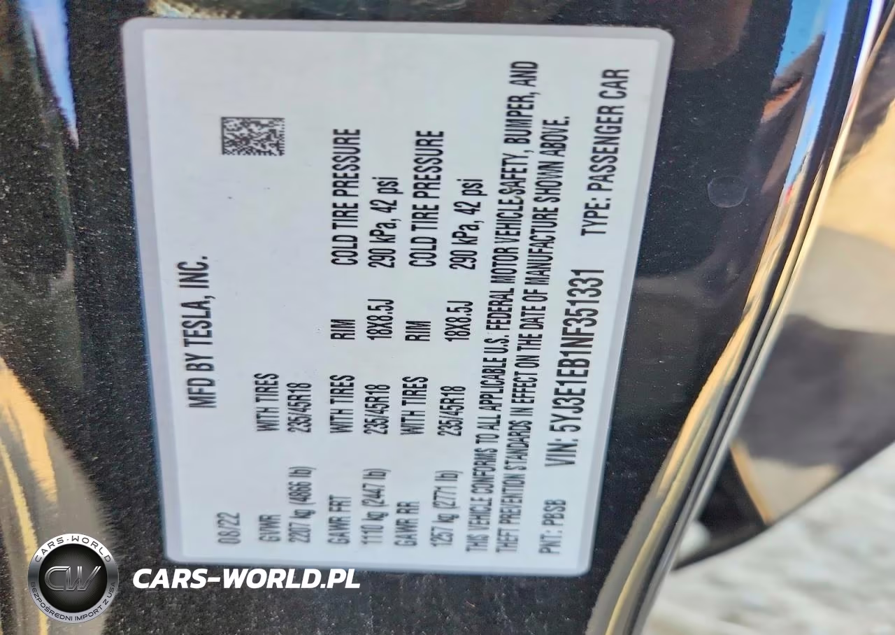 2022 Tesla Model 3 VIN:5YJ3E1EB1NF351331 - 12