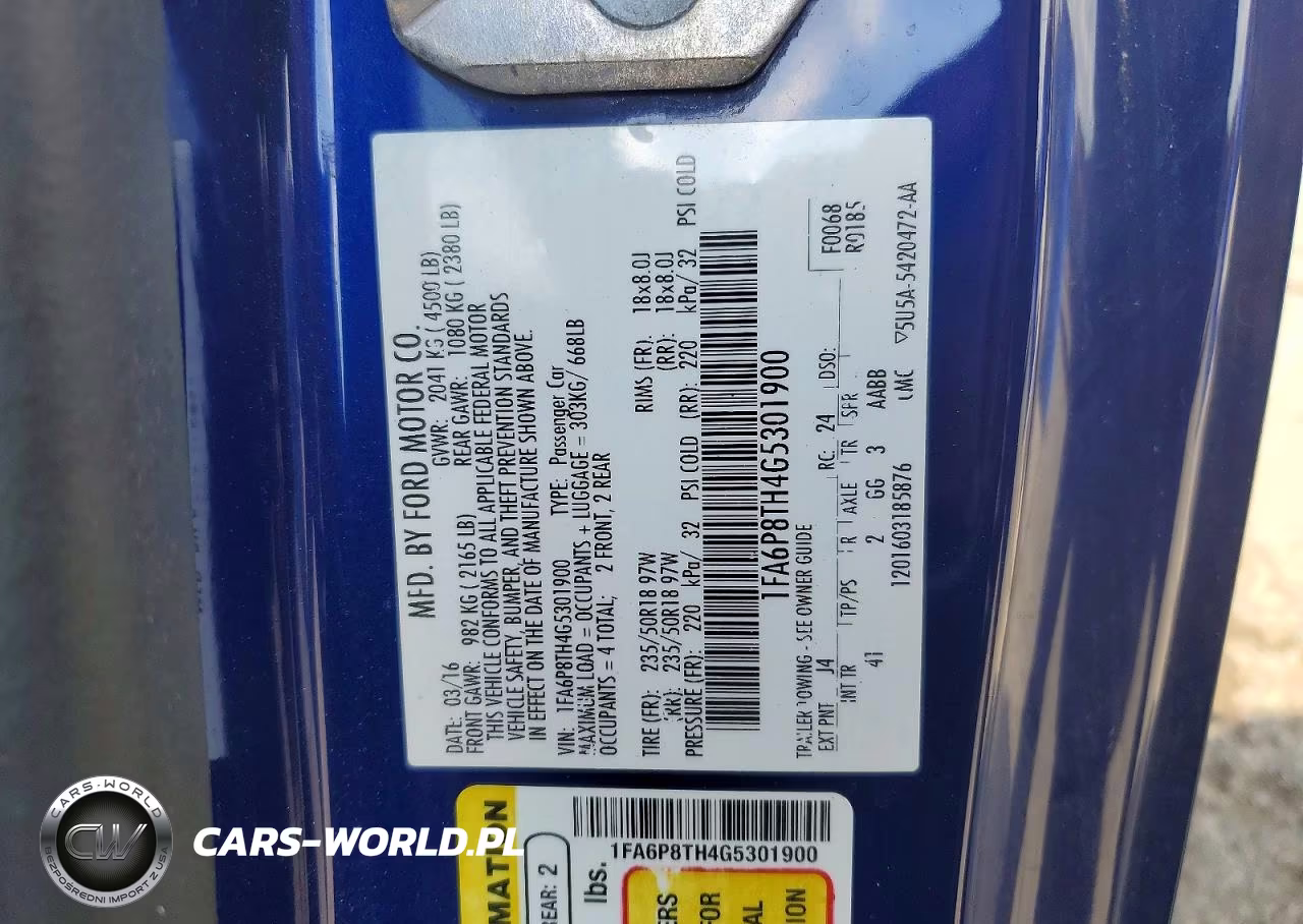 2016 Ford Mustang VIN:1FA6P8TH4G5301900 - 12